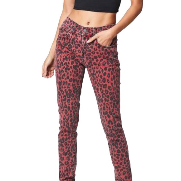 LF Denim - NEW LF Carmar Ryan Red Cheetah Mid-Rise Slim Jeans